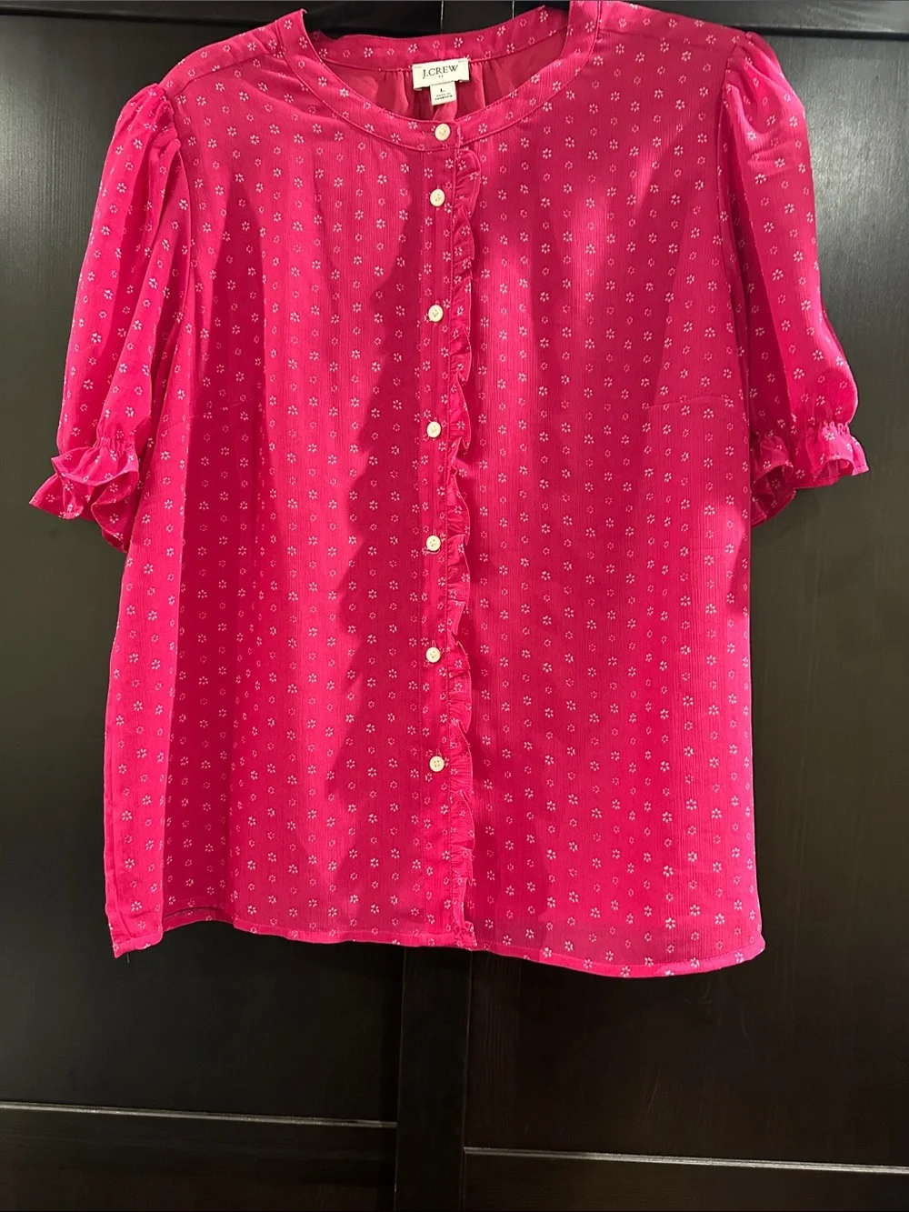 J. Crew Bright Pink Ruffle-Trim Button Front Blouse